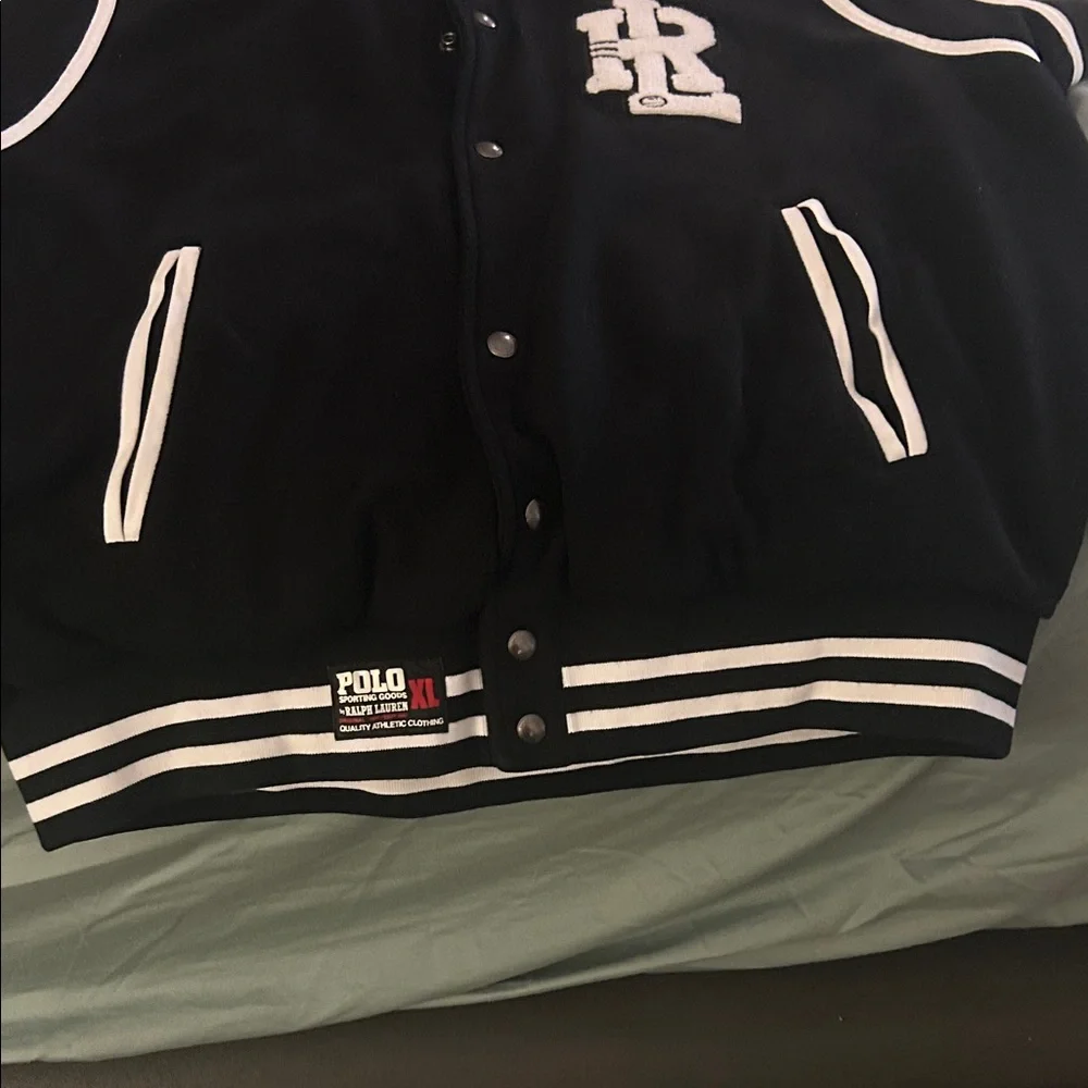 Polo by Ralph Lauren Black and Gray Varsity Jacket - Picture 2 of 4